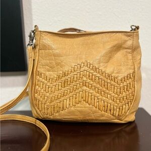 Day & Mood Tan Leather Woven Shoulder Bag Crossbody